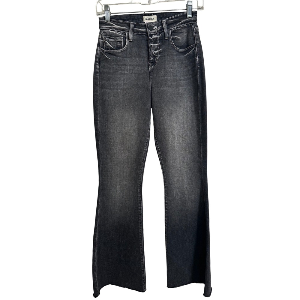 L'AGENCE Sera High Rise Wide Leg Raw Hem Jeans Rochester Wash 24